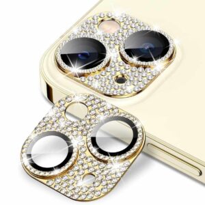 iPhone 14/14 Plus Kameraskydd Bling Härdat Glas Guld