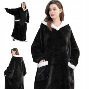 100% Bomull Lång Oversize Sweatshirt Blanket Filttröja Unisex Svart
